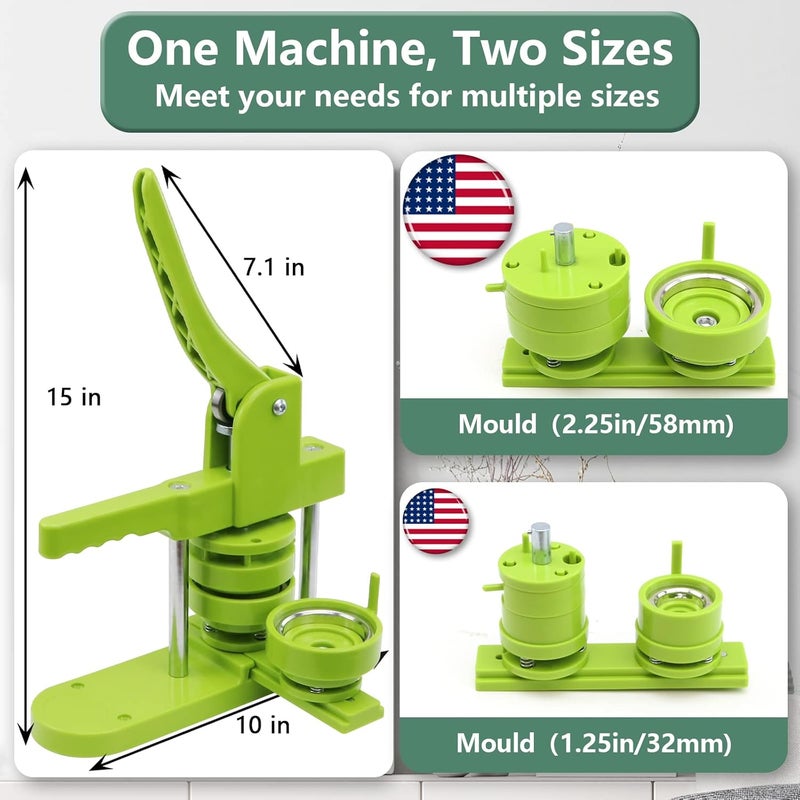 Happizza Button Maker Machine Multiple-Sizes - Pin Maker Machine 1.25 inch+2.25 inch, Interchangeable Button-models Badge Button Press Machine with 200 Sets 32+58mm Button Maker Supplies&Circle Cutter - Image 2